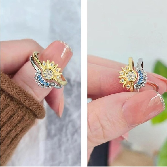 Gold and Silver Sun and Moon Adjustable Ring Set NWT - Picture 4 of 4